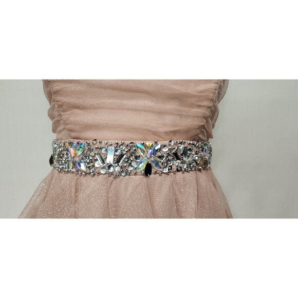 Nights By Teeze Me Glittery Pink Sleeveless Strapless Gown Size 5 - Picture 5 of 6